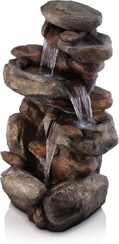 Alpine Corporation WIN316 4-Tiered Outdoor Floor Rock Water Fountain for Garden or Patio with Natural Stone Look, Light Gray in Saudi Arabia