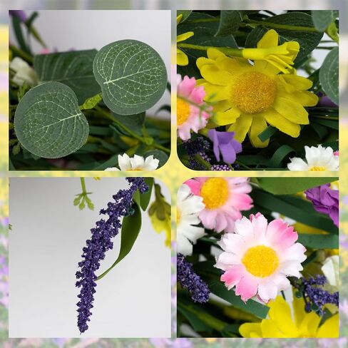 J'FLORU Spring Wreaths for Front Door 22 Inch Artificial Spring Wreath Summer Flower Wreath with Daisy and Lavender for Indoor Outdoor Wall Window and Easter Celebration in Saudi Arabia