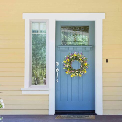 J'FLORU Spring Wreaths for Front Door 22 Inch Artificial Spring Wreath Summer Flower Wreath with Daisy and Lavender for Indoor Outdoor Wall Window and Easter Celebration in Saudi Arabia