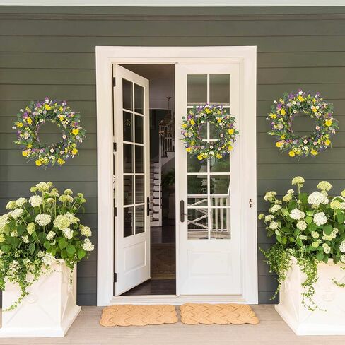 J'FLORU Spring Wreaths for Front Door 22 Inch Artificial Spring Wreath Summer Flower Wreath with Daisy and Lavender for Indoor Outdoor Wall Window and Easter Celebration in Saudi Arabia