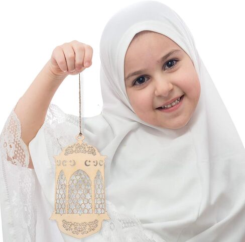 WILLBOND 12 Pieces Eid Mubarak Ornament Hollow Wooden Pendant Ramadan Ornament Hanging Moon Lantern Star Shape Ornament for Muslim Islam Festive Home Room Table Decoration in Saudi Arabia
