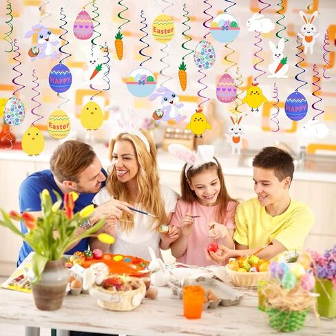 زينة دوامة معلقة لعيد الفصح - عبوة من 36 قطعة | زينة عيد الفصح - زينة على شكل أرنب بيضة عيد الفصح، زخارف من رقائق معدنية معلقة للمنزل والمكتب والمدرسة - لوازم زينة لحفلات عيد الفصح in Kuwait