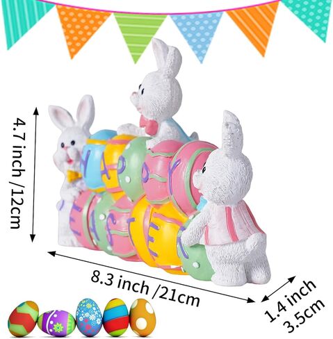 3 Easter Bunny Holding Eggs and Happy Easter Decorations, Resin Easter Bunny Rabbits Figurine Tabletop Centerpiece for Spring Decor Easter Home Office Party Decor… in Kuwait