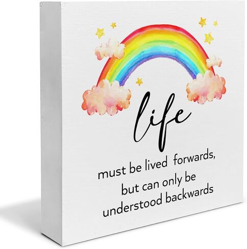 Inspirational Life Sign Life Quote Wooden Box Sign Rainbow Art Desk Decorative Wooden Sign Home Decor for Desk Table Shelf 5 x 5 Inches in Saudi Arabia