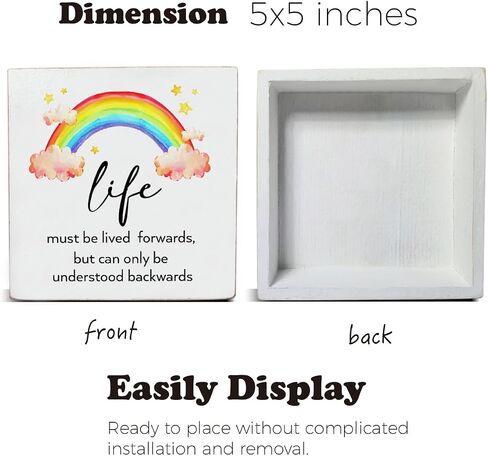 Inspirational Life Sign Life Quote Wooden Box Sign Rainbow Art Desk Decorative Wooden Sign Home Decor for Desk Table Shelf 5 x 5 Inches in Saudi Arabia