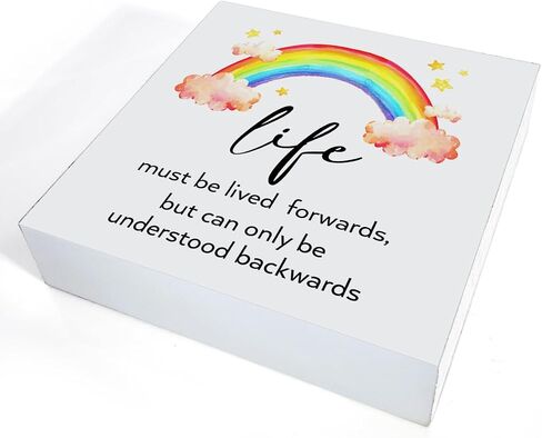 Inspirational Life Sign Life Quote Wooden Box Sign Rainbow Art Desk Decorative Wooden Sign Home Decor for Desk Table Shelf 5 x 5 Inches in Saudi Arabia