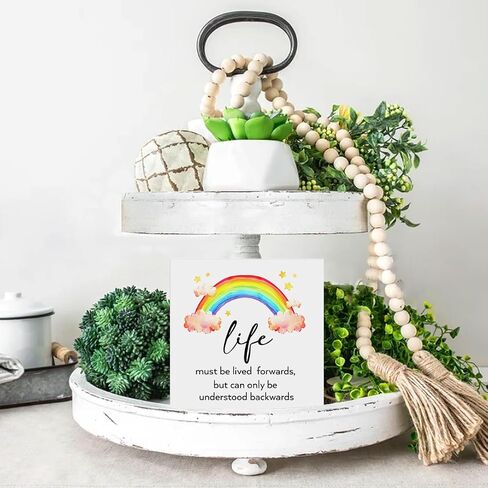 Inspirational Life Sign Life Quote Wooden Box Sign Rainbow Art Desk Decorative Wooden Sign Home Decor for Desk Table Shelf 5 x 5 Inches in Saudi Arabia