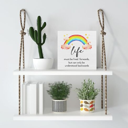 Inspirational Life Sign Life Quote Wooden Box Sign Rainbow Art Desk Decorative Wooden Sign Home Decor for Desk Table Shelf 5 x 5 Inches in Saudi Arabia