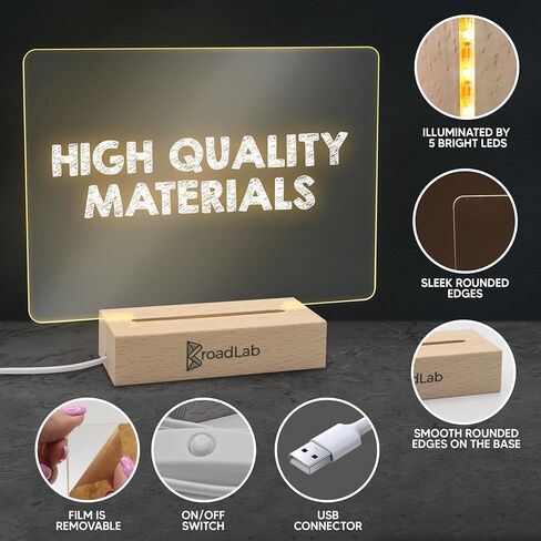 BroadLab Clear Acrylic Desk Organizer Dry Erase Manifestation Board with Light Up Wooden Stand for Notes 7.2 x 5.2 inch Mini LED Drawing Pad Sign Message Lightboard Writing Boards Memo Letterboard in Kuwait