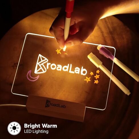 BroadLab Clear Acrylic Desk Organizer Dry Erase Manifestation Board with Light Up Wooden Stand for Notes 7.2 x 5.2 inch Mini LED Drawing Pad Sign Message Lightboard Writing Boards Memo Letterboard in Kuwait