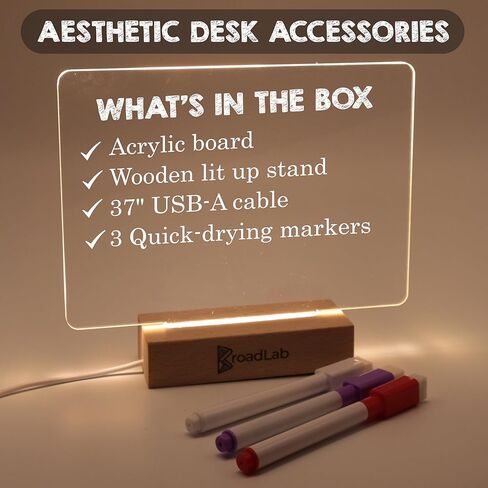 BroadLab Clear Acrylic Desk Organizer Dry Erase Manifestation Board with Light Up Wooden Stand for Notes 7.2 x 5.2 inch Mini LED Drawing Pad Sign Message Lightboard Writing Boards Memo Letterboard in Kuwait