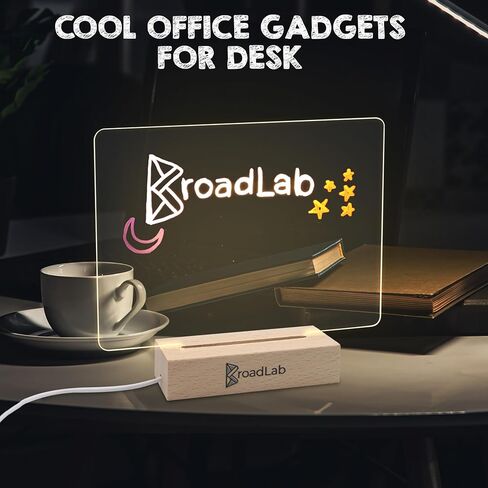 BroadLab Clear Acrylic Desk Organizer Dry Erase Manifestation Board with Light Up Wooden Stand for Notes 7.2 x 5.2 inch Mini LED Drawing Pad Sign Message Lightboard Writing Boards Memo Letterboard in Kuwait