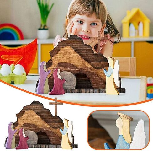 مشهد عيد الفصح الديكور الخشبي، مشهد القيامة عيد الفصح مجموعة هدايا ديكور المنزل، زخارف مشهد ميلاد يسوع، تمثال الربيع المسيحي للمنزل زينة عيد الفصح للمنزل، الطاولة، المكتب in Kuwait