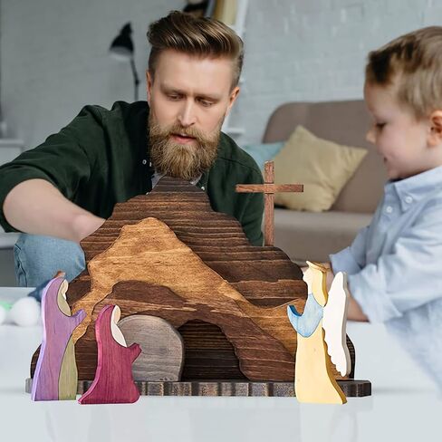 مشهد عيد الفصح الديكور الخشبي، مشهد القيامة عيد الفصح مجموعة هدايا ديكور المنزل، زخارف مشهد ميلاد يسوع، تمثال الربيع المسيحي للمنزل زينة عيد الفصح للمنزل، الطاولة، المكتب in Kuwait