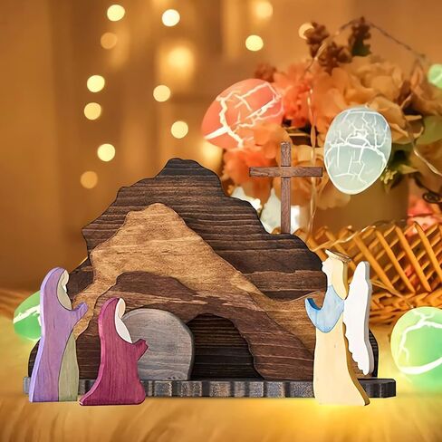 مشهد عيد الفصح الديكور الخشبي، مشهد القيامة عيد الفصح مجموعة هدايا ديكور المنزل، زخارف مشهد ميلاد يسوع، تمثال الربيع المسيحي للمنزل زينة عيد الفصح للمنزل، الطاولة، المكتب in Kuwait