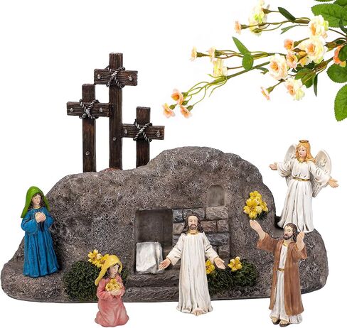Fovths 7 Pack Easter Cross Shaped Resin Table Decor Easter Resin Tabletop Ornaments Brown Cross Jesus Nun Statue Centerpieces Decor for Home Easter Holiday Decoration in Saudi Arabia