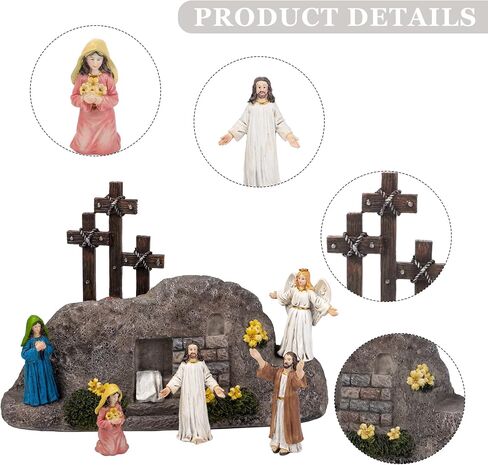 Fovths 7 Pack Easter Cross Shaped Resin Table Decor Easter Resin Tabletop Ornaments Brown Cross Jesus Nun Statue Centerpieces Decor for Home Easter Holiday Decoration in Saudi Arabia