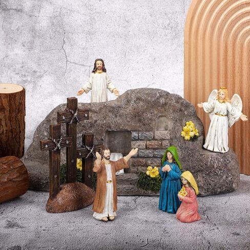 Fovths 7 Pack Easter Cross Shaped Resin Table Decor Easter Resin Tabletop Ornaments Brown Cross Jesus Nun Statue Centerpieces Decor for Home Easter Holiday Decoration in Saudi Arabia