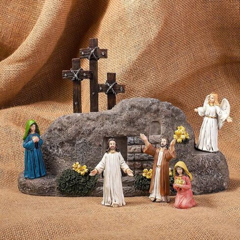 Fovths 7 Pack Easter Cross Shaped Resin Table Decor Easter Resin Tabletop Ornaments Brown Cross Jesus Nun Statue Centerpieces Decor for Home Easter Holiday Decoration in Saudi Arabia