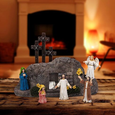 Fovths 7 Pack Easter Cross Shaped Resin Table Decor Easter Resin Tabletop Ornaments Brown Cross Jesus Nun Statue Centerpieces Decor for Home Easter Holiday Decoration in Saudi Arabia