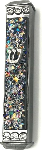 Tamara Baskin Art Glass Art Glass Mezuzah - 3.5 بوصة - سهل التركيب - حافظة معدنية مقاومة للطقس - صندوق هدايا ولفائف غير موافق للشريعة اليهودية - مصنوع يدويًا في الولايات المتحدة الأمريكية (أسود) in Saudi Arabia
