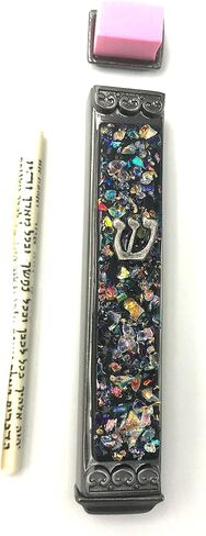 Tamara Baskin Art Glass Art Glass Mezuzah - 3.5 بوصة - سهل التركيب - حافظة معدنية مقاومة للطقس - صندوق هدايا ولفائف غير موافق للشريعة اليهودية - مصنوع يدويًا في الولايات المتحدة الأمريكية (أسود) in Saudi Arabia