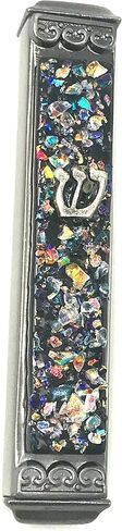 Tamara Baskin Art Glass Art Glass Mezuzah - 3.5 بوصة - سهل التركيب - حافظة معدنية مقاومة للطقس - صندوق هدايا ولفائف غير موافق للشريعة اليهودية - مصنوع يدويًا في الولايات المتحدة الأمريكية (أسود) in Saudi Arabia