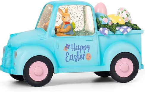 Easter Snow Globe Lighted Blue Truck Loaded with Easter Eggs Décor, Snow Globe, Vintage Red Truck for Easter Decorations Gift Holiday Table Top Décor in Saudi Arabia