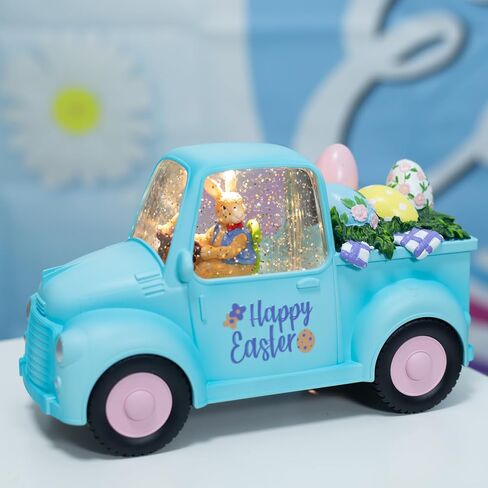 Easter Snow Globe Lighted Blue Truck Loaded with Easter Eggs Décor, Snow Globe, Vintage Red Truck for Easter Decorations Gift Holiday Table Top Décor in Saudi Arabia