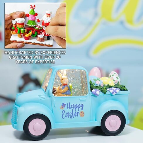 Easter Snow Globe Lighted Blue Truck Loaded with Easter Eggs Décor, Snow Globe, Vintage Red Truck for Easter Decorations Gift Holiday Table Top Décor in Saudi Arabia