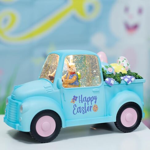 Easter Snow Globe Lighted Blue Truck Loaded with Easter Eggs Décor, Snow Globe, Vintage Red Truck for Easter Decorations Gift Holiday Table Top Décor in Saudi Arabia