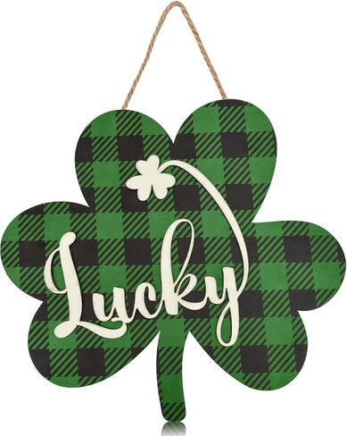 St Patricks Day Decorations,11"x 12" Lucky St Patricks Day Decor Accessories 3D Wooden Door Sign,Shamrock Shaped Hanging Sign for Party Supplies Home Window Wall Farmhouse Office Indoor Outdoor Decor in Saudi Arabia