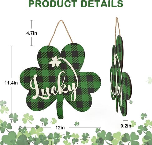 St Patricks Day Decorations,11"x 12" Lucky St Patricks Day Decor Accessories 3D Wooden Door Sign,Shamrock Shaped Hanging Sign for Party Supplies Home Window Wall Farmhouse Office Indoor Outdoor Decor in Saudi Arabia