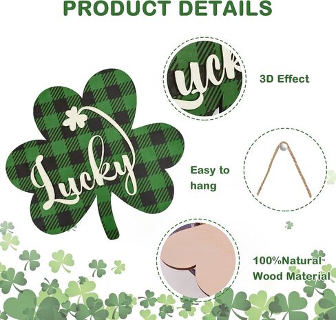 St Patricks Day Decorations,11"x 12" Lucky St Patricks Day Decor Accessories 3D Wooden Door Sign,Shamrock Shaped Hanging Sign for Party Supplies Home Window Wall Farmhouse Office Indoor Outdoor Decor in Saudi Arabia