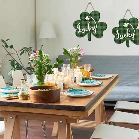 St Patricks Day Decorations,11"x 12" Lucky St Patricks Day Decor Accessories 3D Wooden Door Sign,Shamrock Shaped Hanging Sign for Party Supplies Home Window Wall Farmhouse Office Indoor Outdoor Decor in Saudi Arabia