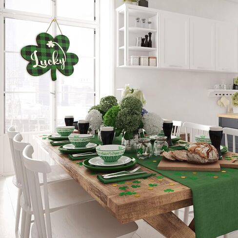 St Patricks Day Decorations,11"x 12" Lucky St Patricks Day Decor Accessories 3D Wooden Door Sign,Shamrock Shaped Hanging Sign for Party Supplies Home Window Wall Farmhouse Office Indoor Outdoor Decor in Saudi Arabia