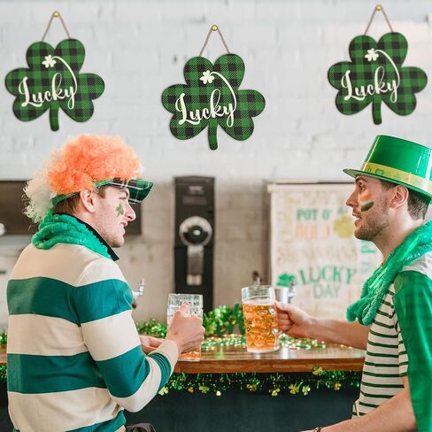 St Patricks Day Decorations,11"x 12" Lucky St Patricks Day Decor Accessories 3D Wooden Door Sign,Shamrock Shaped Hanging Sign for Party Supplies Home Window Wall Farmhouse Office Indoor Outdoor Decor in Saudi Arabia