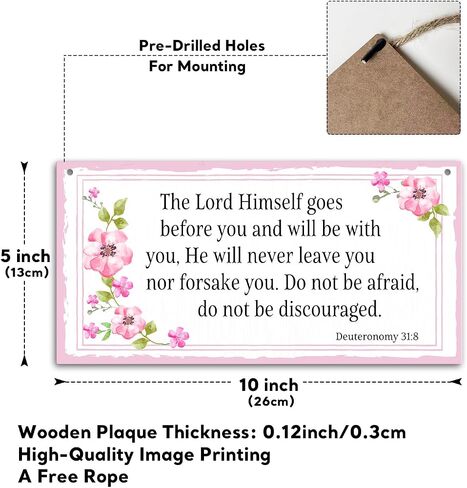 The Lord Himself Goes Before You - Hanging Wood Plaque with Rope, Inspirational Printed Wood Plaque Sign Hanging for Study Door Office, Wall Art Home Farmhouse Decoration Gift for Christian -C14 in Saudi Arabia