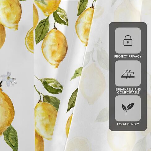 zokyer الليمون نافذة الستار مضحك لطيف الأطفال بنين بنات الصيف الفواكه الأصفر الأبيض نبات النباتات الخضراء الأوراق 42 "ث × 84" ل الستائر مجموعة لغرفة النوم غرفة المعيشة الحمام 2 لوحات قضيب جيب الستائر in Kuwait