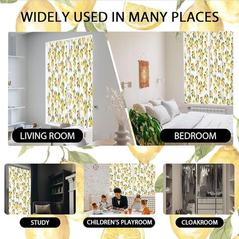zokyer الليمون نافذة الستار مضحك لطيف الأطفال بنين بنات الصيف الفواكه الأصفر الأبيض نبات النباتات الخضراء الأوراق 42 "ث × 84" ل الستائر مجموعة لغرفة النوم غرفة المعيشة الحمام 2 لوحات قضيب جيب الستائر in Kuwait