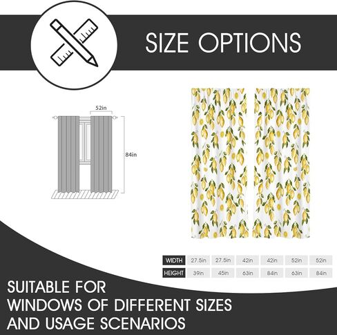 zokyer الليمون نافذة الستار مضحك لطيف الأطفال بنين بنات الصيف الفواكه الأصفر الأبيض نبات النباتات الخضراء الأوراق 42 "ث × 84" ل الستائر مجموعة لغرفة النوم غرفة المعيشة الحمام 2 لوحات قضيب جيب الستائر in Kuwait
