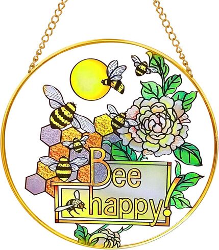 QIAOTLB الزجاج الملون نافذة الشنق النحل Suncatchers الزجاج الملون النوافذ الجدار الشنق رسمت باليد لوحة زجاج الديكور in Kuwait