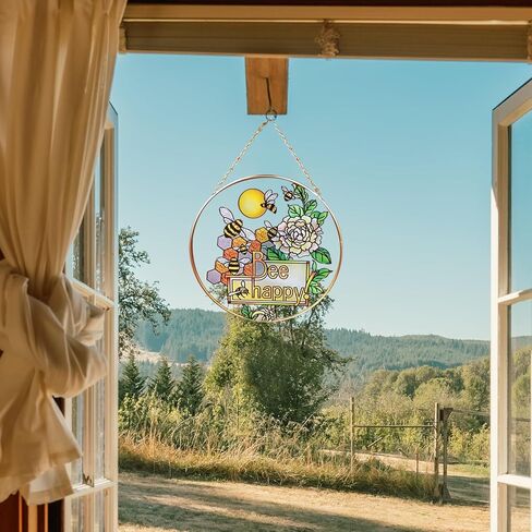 QIAOTLB الزجاج الملون نافذة الشنق النحل Suncatchers الزجاج الملون النوافذ الجدار الشنق رسمت باليد لوحة زجاج الديكور in Kuwait