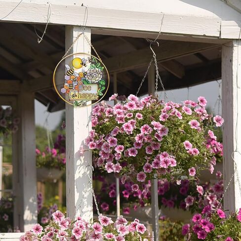 QIAOTLB الزجاج الملون نافذة الشنق النحل Suncatchers الزجاج الملون النوافذ الجدار الشنق رسمت باليد لوحة زجاج الديكور in Kuwait