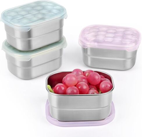 Tanjiae Stainless Steel Snack Containers for Kids and Toddlers | Easy Open Leak Proof Small Food Containers with Silicone Lids - Perfect Metal Lunch Box for Daycare and School (8oz, Set of 4) in Saudi Arabia