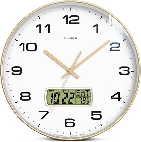 ساعة حائط TIMESS، قرص 12 بوصة غير موقوتة تعمل بالبطارية الصامتة، تناظرية مع شاشة LCD للتقويم الدائم ودرجة الحرارة F°، منزل عصري مثالي، غرفة نوم، مطبخ، ديكور مكتب (أخضر) in Kuwait