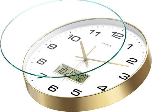 ساعة حائط TIMESS، قرص 12 بوصة غير موقوتة تعمل بالبطارية الصامتة، تناظرية مع شاشة LCD للتقويم الدائم ودرجة الحرارة F°، منزل عصري مثالي، غرفة نوم، مطبخ، ديكور مكتب (أخضر) in Kuwait