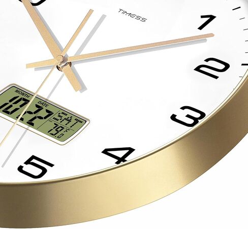 ساعة حائط TIMESS، قرص 12 بوصة غير موقوتة تعمل بالبطارية الصامتة، تناظرية مع شاشة LCD للتقويم الدائم ودرجة الحرارة F°، منزل عصري مثالي، غرفة نوم، مطبخ، ديكور مكتب (أخضر) in Kuwait