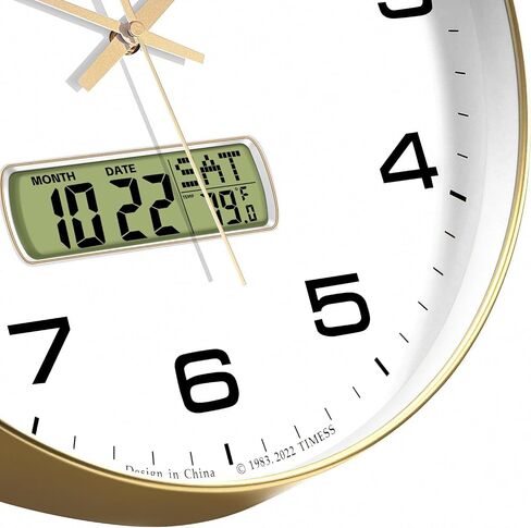 ساعة حائط TIMESS، قرص 12 بوصة غير موقوتة تعمل بالبطارية الصامتة، تناظرية مع شاشة LCD للتقويم الدائم ودرجة الحرارة F°، منزل عصري مثالي، غرفة نوم، مطبخ، ديكور مكتب (أخضر) in Kuwait