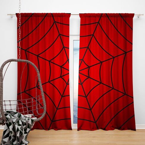 poktulikt 82 × 84 بوصة ستائر نافذة شبكة العنكبوت الأحمر للأطفال، أسود Spiderweb الأطفال غرفة نوم النوافذ الديكور لصبي فتاة طفل الحضانة طفل صغير الستائر 2 لوحة in Saudi Arabia
